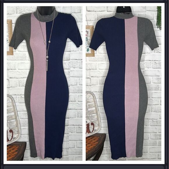 LuLu’s Dianna Navy Blue Color Block Short Sleeve Bodycon Dress - Picture 2 of 9